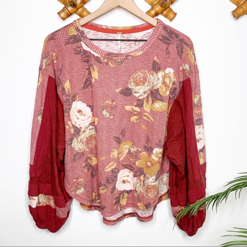 Free People Flower Patch Balloon Sleeve Top - Picture 1 of 6